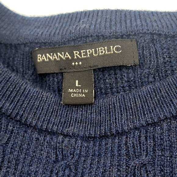 Banana Republic Navy Blue Cable Knit Pullover Sweater Size L - Picture 1 of 10